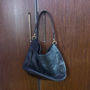 Cole Haan Large Black Woven Leather Over The Shoulder Bag